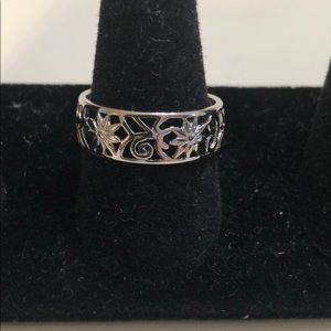 925 silver flower band ring